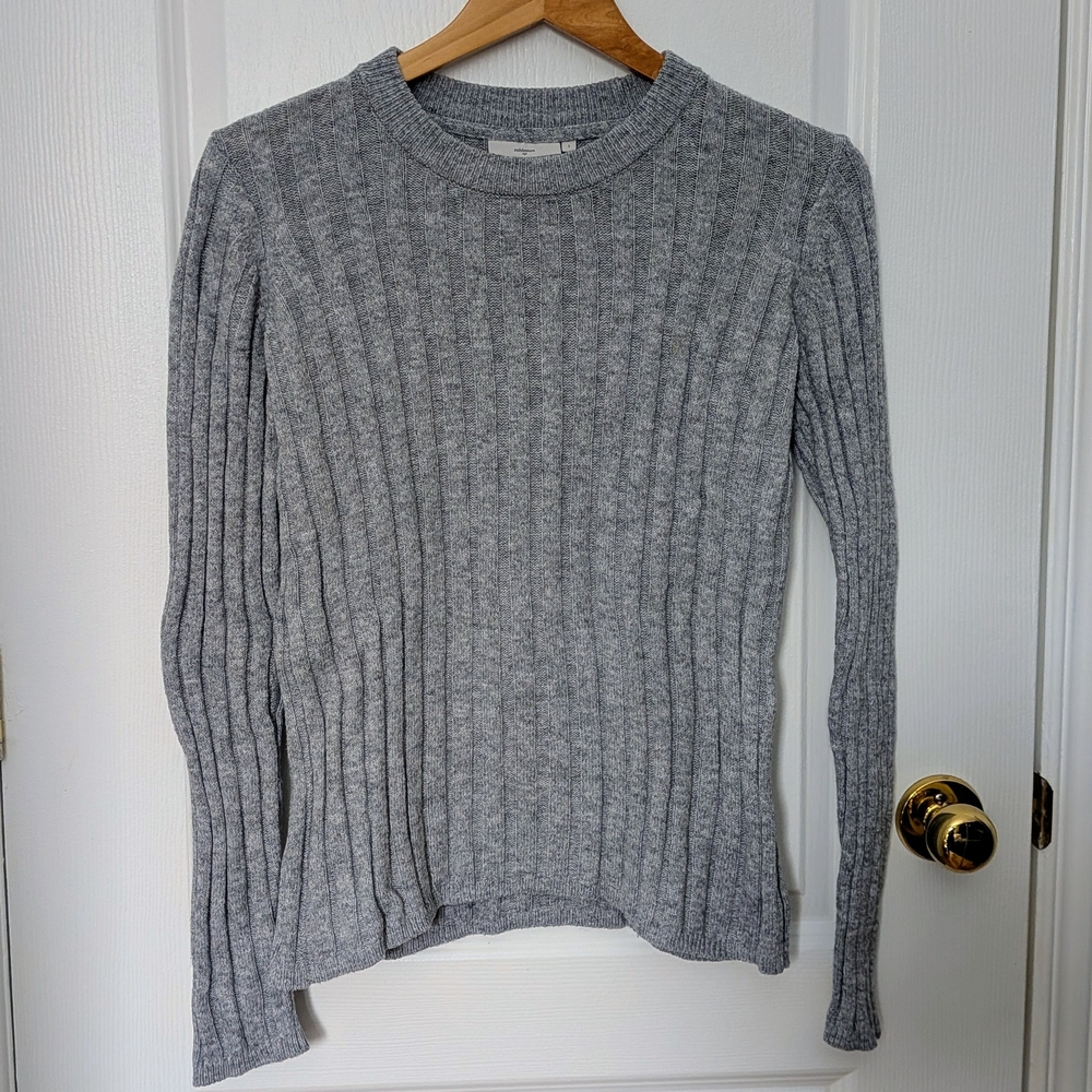Minimum Gray Ribbed Knit Sweater Wool Blend Small | Scandinavian Minimalist #204